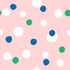 Simple seamless pattern with round spots painted with a watercolor brush. Cute vector illustration.