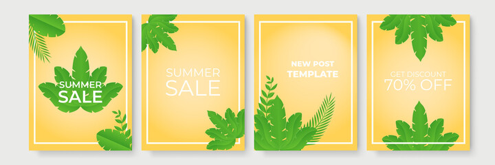 Summer sale banner with paper cut wave and tropical leaves background, exotic floral design for banner, flyer, invitation, poster, web site or greeting card. Paper cut style, vector illustration