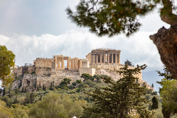 Fototapeta premium Athens, Greece, Acropolis hill, cloudy sky background