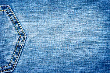 clothing items blue stonewashed faded jeans cotton fabric texture with seams, clasps, buttons and...