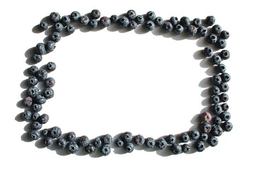 Blueberry isolated on a white background. Healthy food, raw food diet. Frame made of berries. Place for text.