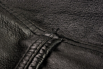Old vintage genuine soft black leather texture background, top layer with pores and scratches,...