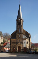 Fototapeta na wymiar Blick zur Kirche in Wehlen, Sächsische Schweiz