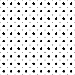 Square seamless background pattern from geometric shapes are different sizes and opacity. The pattern is evenly filled with black pentagon symbols. Vector illustration on white background