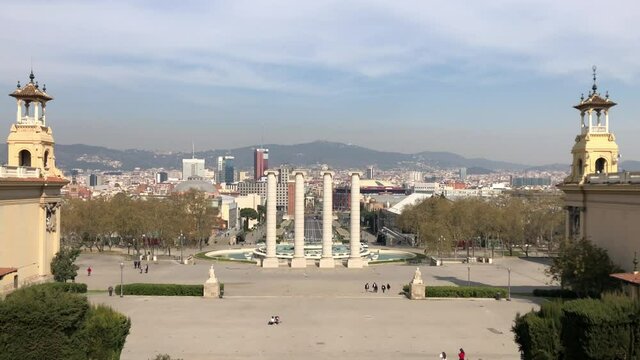 ew on Placa de Espanya and the fountain in Barcelona