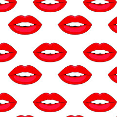 Obraz premium Red lips pattern. Lips illustration, fashion textiles