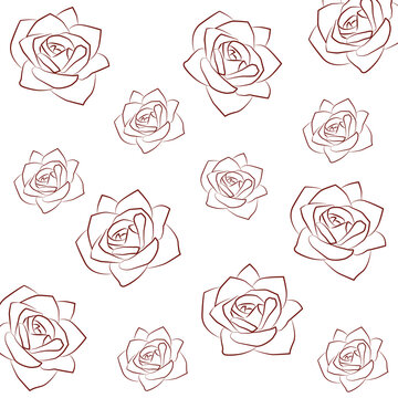 Vector  pattern with rose flowers dark red  on the white background. Hand drawn floral repeat ornament of blossoms in sketch style. Usable for wrapping paper, covers, textile, etc. EPS10.