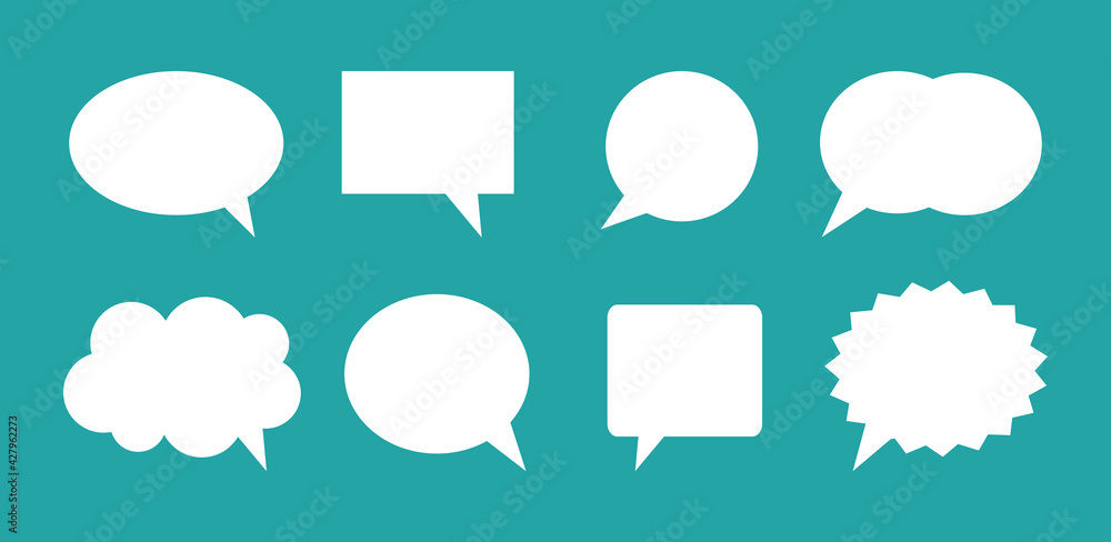 Wall mural speech bubbles set. white speech clouds on blue background.