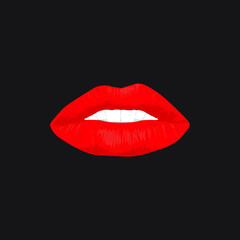 close-up female mouth open white teeth woman red lips vector print illustration 