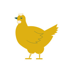 Chicken, hen in trendy colors isolated on white. Chicken meat production, poultry farming. Poultry farm, animal husbandry. Cute kawaii bird for printing on pillows, clothes, websites. Vector graphics.