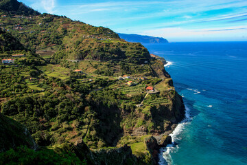 View from Arco de São Jorge coastal hiking path towards Miradouro de São Cristovão, Madeira, Portugal