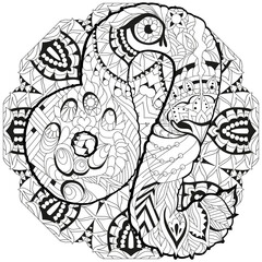 Leo zodiac sign with mandala cute cartoon lion character retro zentangle stylized in vector