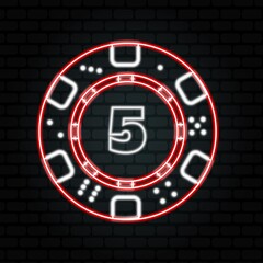 Poker chips neon collection vector icons set. Isolated on black Background. Casino Emblems and Labels, Bright Neon Sign, Poker. Vector illustration