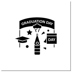 Graduation day glyph icon. Last study day. Party. Celebration. Surprise party.Graduation concept.Filled flat sign. Isolated silhouette vector illustration
