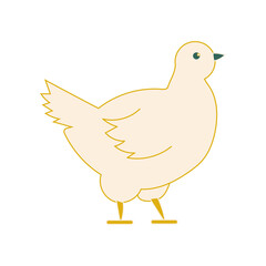 Chicken, hen in trendy colors isolated on white. Chicken meat production, poultry farming. Poultry farm, animal husbandry. Cute kawaii bird for printing on pillows, clothes, websites. Vector graphics.