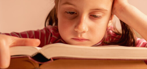 The best investment in knowledge. Young girl with lot of books. Horizontal image.