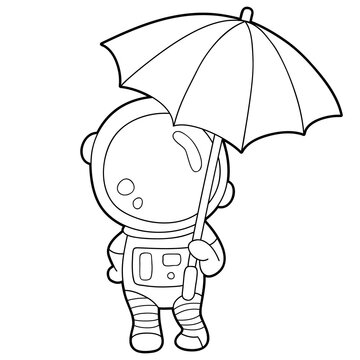 Vector illustration coloring page with cartoon astronaut for children, coloring and scrap book, printable