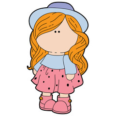 Vector educational illustration of cute cartoon textile doll for children and scrap book