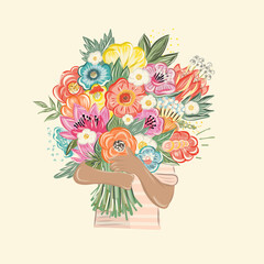 Vector flower bouquet. Floral arrangements, Design template greeting card, Invitation card floral vector
