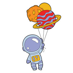 Vector educational illustration of cute cartoon astronaut for children and scrap book