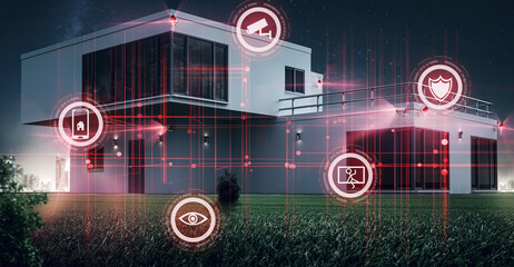 Haus - Videoüberwachung - Eigenheim - Technologie Konzept - obrazy, fototapety, plakaty