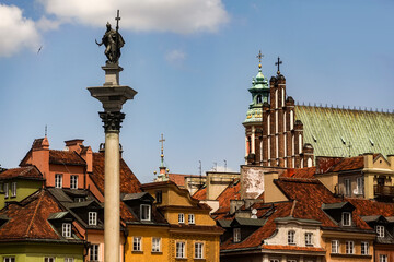 Fototapeta premium Sigismund's Column on Castle Square in Old town of Warsaw, Poland. June 2012 Rebuild Old town.