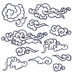 The clouds - black and white art, object isolated, different template for design. Traditional asian auspicious symbols. Vector set .