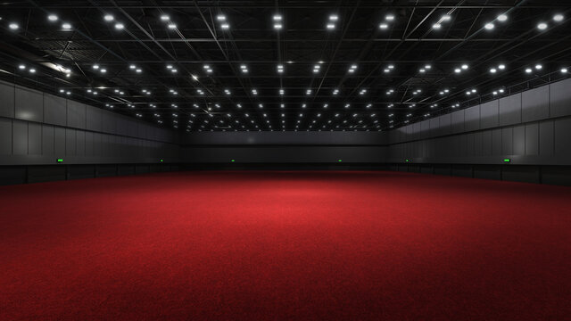 Empty hall exhibition center. backdrop for exhibition stands with red carpet.3d render.
