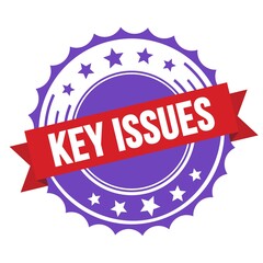 KEY ISSUES text on red violet ribbon stamp.