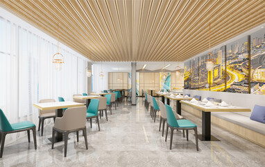 3d render of restaurant cafeteria