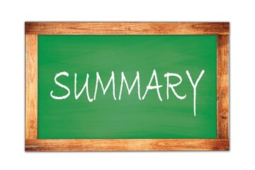 Fototapeta premium SUMMARY text written on green school board.