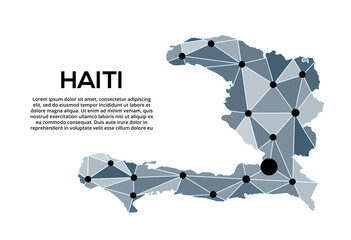 Haiti communication network map. Vector image of a low poly global map with city lights. Map in the form of triangles and dots