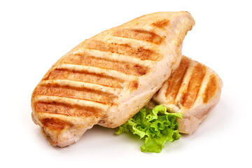 Roasted chicken breast, isolated on white background