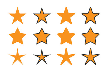 Set Of Star Icons. Yellow Stars Decoration isolated on White Background. Flat Vector Illustration Design Template Elements.