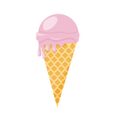 Pink ice cream in a waffle cone. Isolated on a white background. Vector illustration
