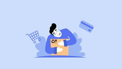 Animation illustration of the person who received the order. Receiving an online order