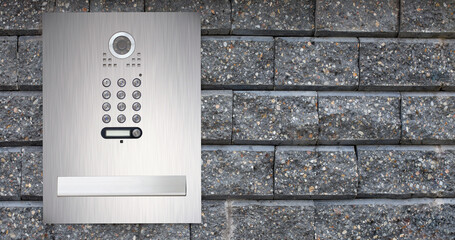 Video intercom in the entry of a house. Copy Space