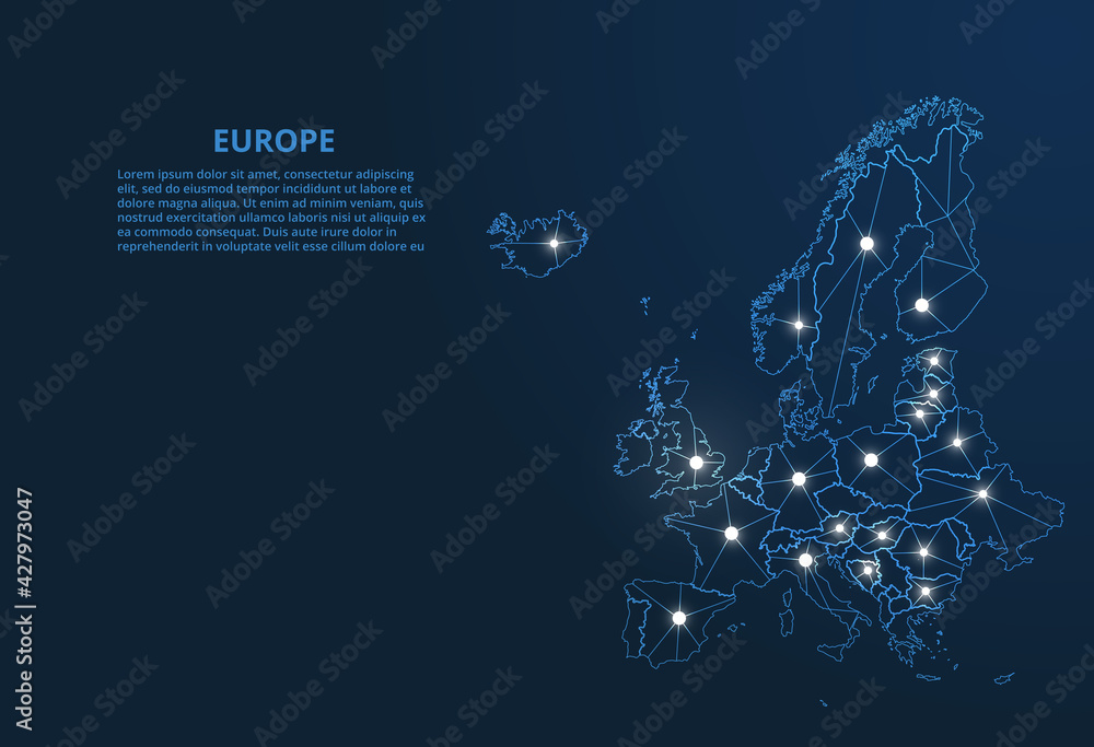 Aufkleber europe communication network map. vector low poly image of a global map with lights in the form of c