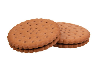 Brown sandwich cookies isolated on the white background