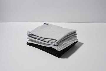 A stack of t shirt gray, black and white isolated over gray background