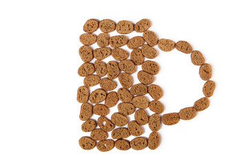 hard chucks snack solated, isolated on a white background. crackers, crunches. beer mug shape