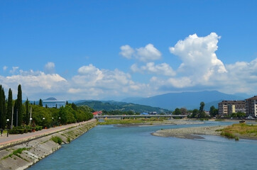 Adler embankment and mountain view, Sochi, Russia