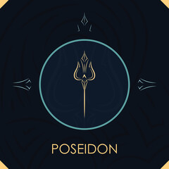 Poseidon trident sign with abstract stars background, line art graphic
