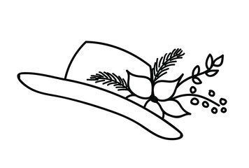 Women's doodle Style feather, flowers Hat, Headdress isolated vector illustration, icon for fashion design, magazines, flyers, presentations