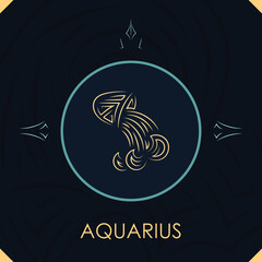 Aquarius horoscope sign in twelve zodiac with abstract stars background, line art graphic