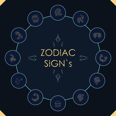 Set of zodiac signs icons. Aries, leo, gemini, taurus, scorpio, aquarius, pisces, sagittarius, libra, virgo, capricorn and cancer. Vector illustration in line art rough style. 