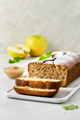 Spicy apple sauce cake. Space for text.