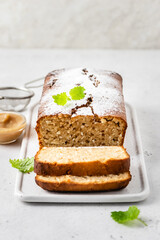 Vegan gluten free apple sauce cake. Space for text.