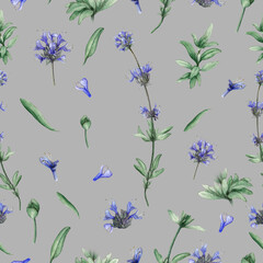 Watercolor seamless pattern of cleveland sage plant