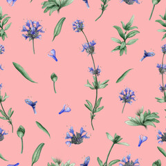 Watercolor seamless pattern of cleveland sage plant